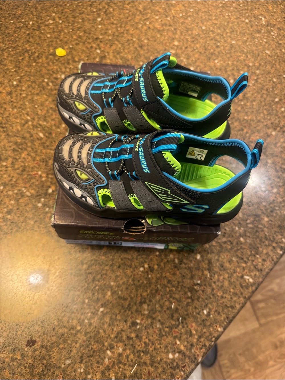 Skechers Kids' Black, Neon Green & Blue Light-Up Sneakers